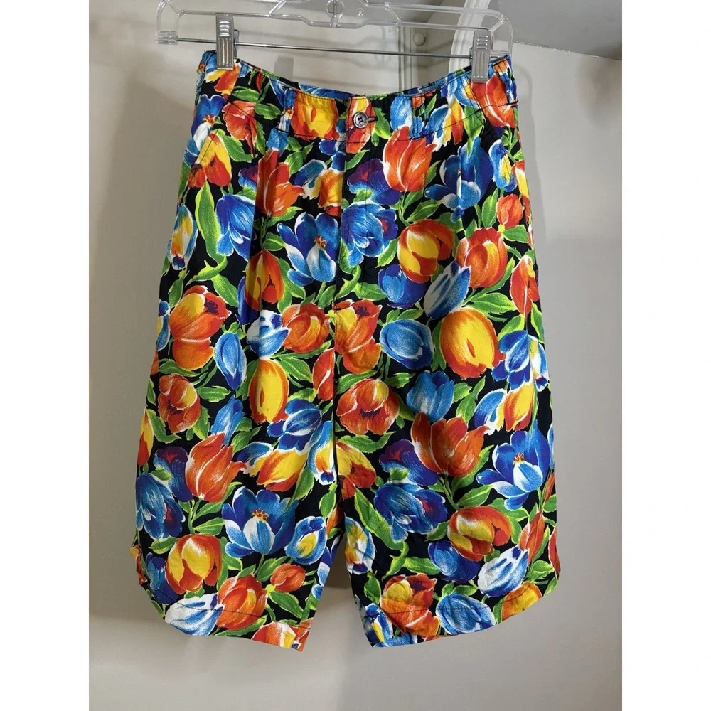 VTG 80's GAP Tulip‎ Floral Women's Pleated Bermuda Shorts 7/8 Japan